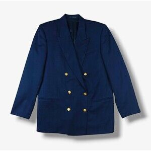 Augustus Women's 12 Navy Blue 100% Wool Double-Breasted Peak Lapel Blazer